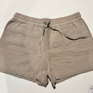 Garnet Hill Taupe Linen High-Waist Drawstring Shorts